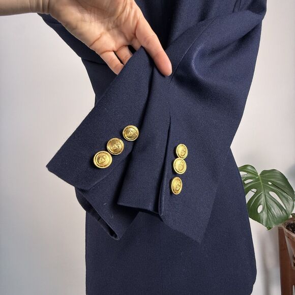 Vintage Talbots Navy Worsted Wool Double Breasted Blazer Gold Buttons, USA Made - Picture 4 of 13
